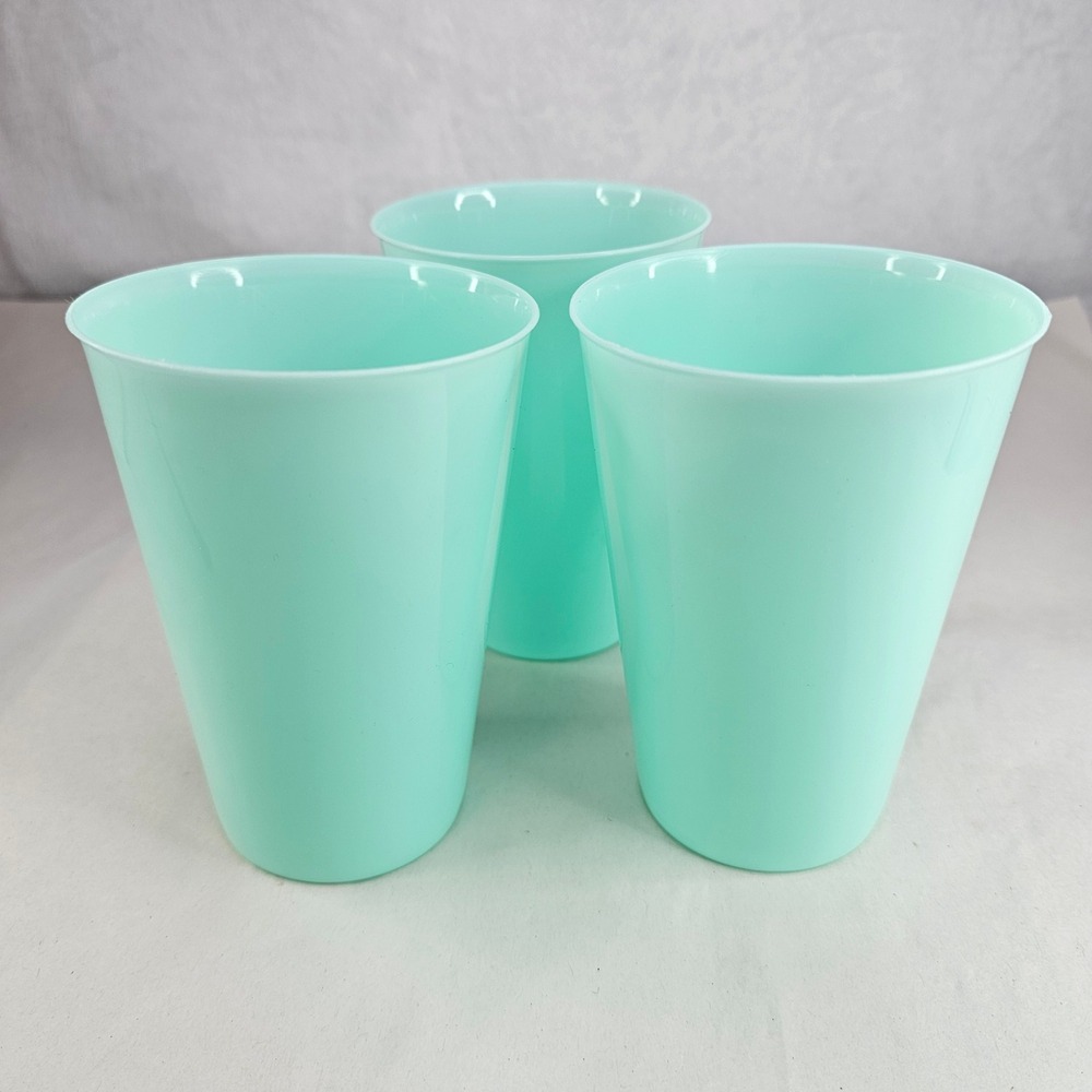 Set of 3 Teal Aqua Mint Plastic Tumbler Cups Reusable Party Drinking Glasses